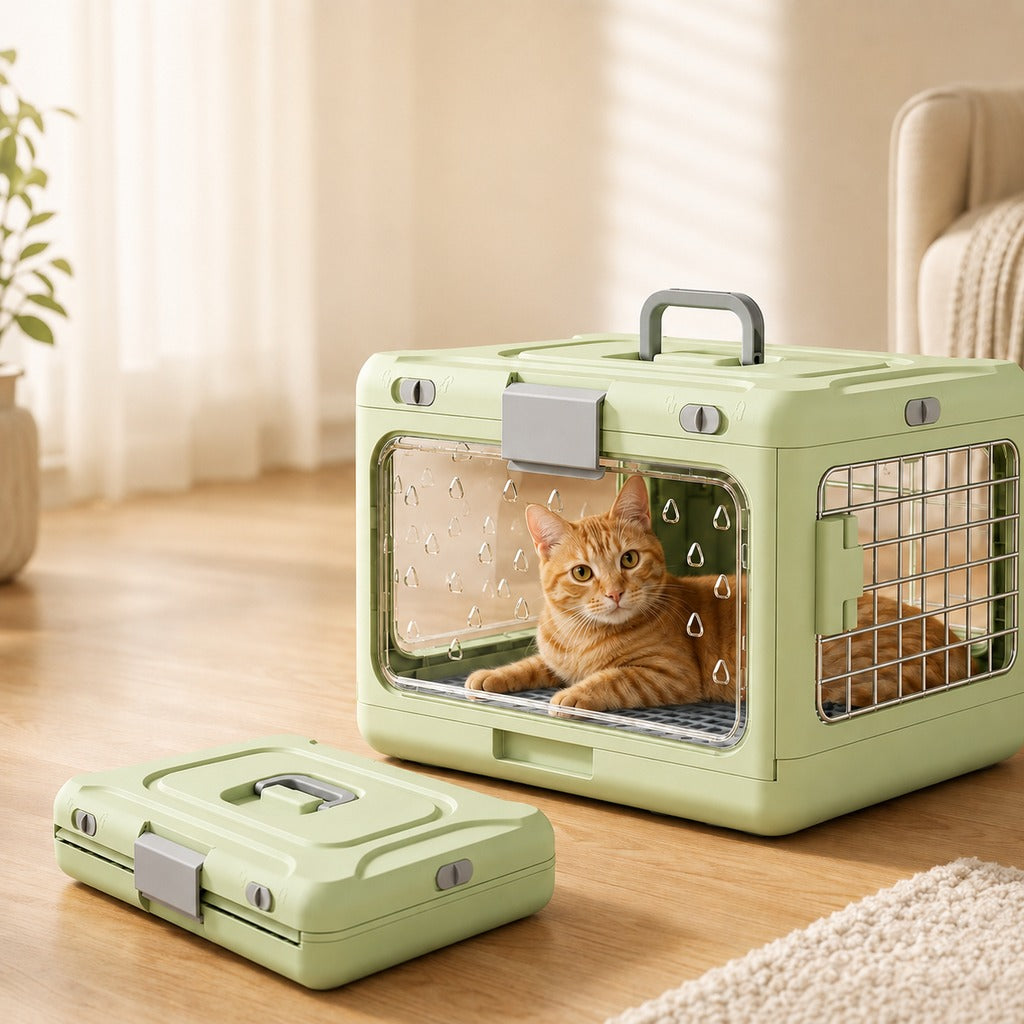 Paws in Awe Collapsible Pet Travel Carrier for Vet Visits & Road Trips - Fold-Flat Hard Crate That Saves Space image 1