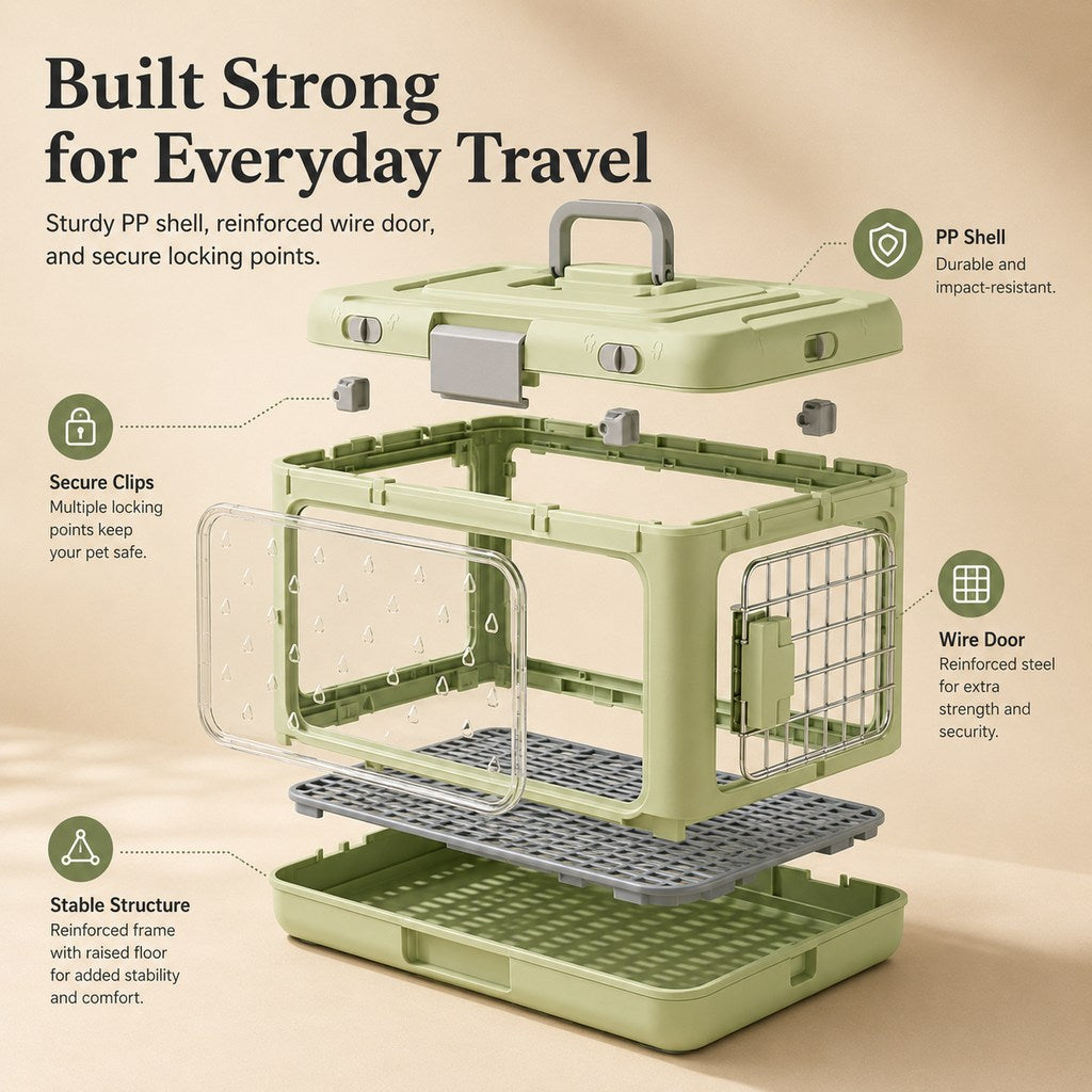 Paws in Awe Collapsible Pet Travel Carrier for Vet Visits & Road Trips - Fold-Flat Hard Crate That Saves Space image 6
