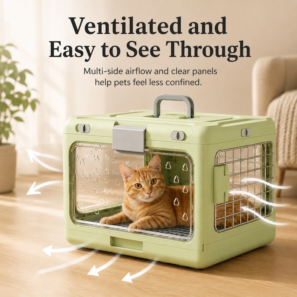 Paws in Awe Collapsible Pet Travel Carrier for Vet Visits & Road Trips - Fold-Flat Hard Crate That Saves Space image 7