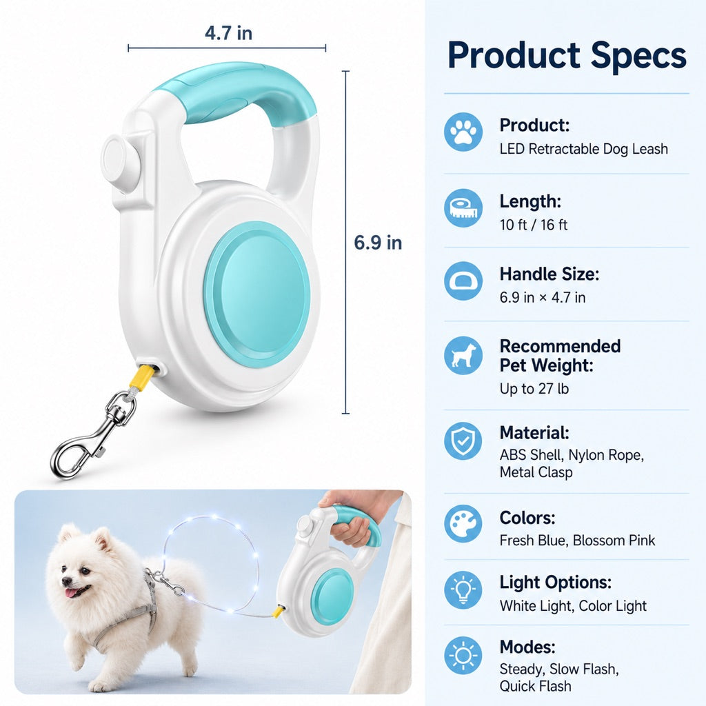 Paws in Awe Rechargeable Light-Up Retractable Dog Leash for Night Walks - Helps Small Dogs Stay Visible & Easy to Control image 9