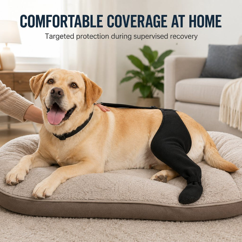 Comfortable at-home coverage dog rear leg recovery sleeve