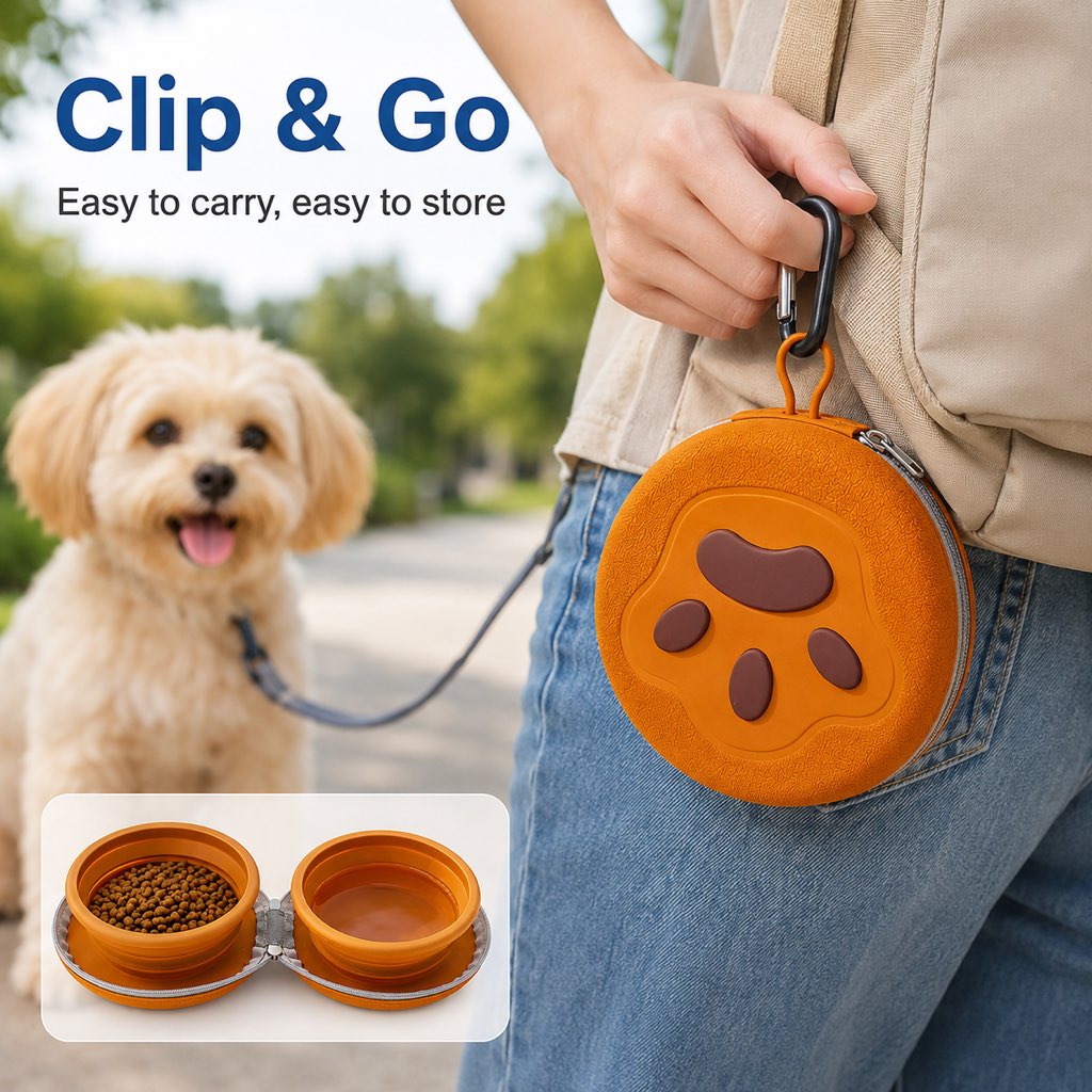 compact paw case travel pet bowl