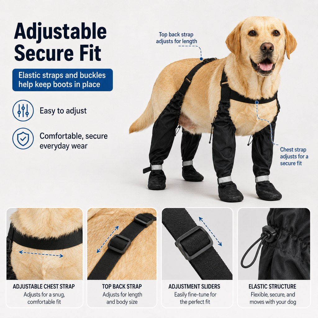 Paws in Awe 4-in-1 Connected Dog Boots for Rainy Walks - Water-Resistant Paw & Leg Protection for Mud & Dirt image 6