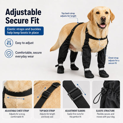 Paws in Awe 4-in-1 Connected Dog Boots for Rainy Walks - Water-Resistant Paw & Leg Protection for Mud & Dirt image 6