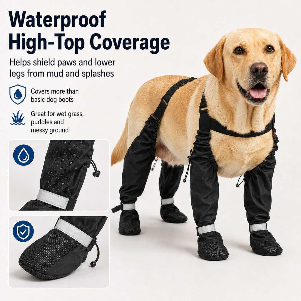 Paws in Awe 4-in-1 Connected Dog Boots for Rainy Walks - Water-Resistant Paw & Leg Protection for Mud & Dirt image 4