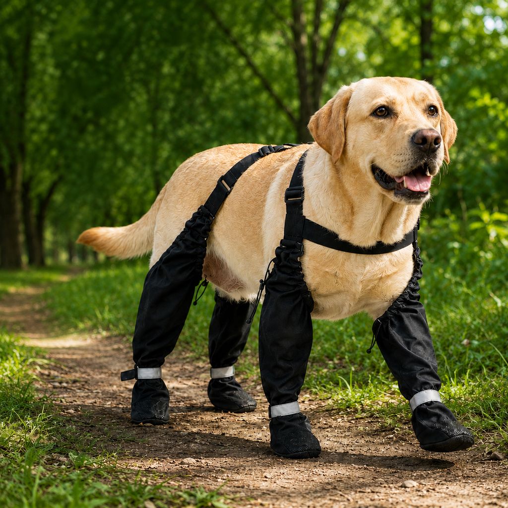 Paws in Awe 4-in-1 Connected Dog Boots for Rainy Walks - Water-Resistant Paw & Leg Protection for Mud & Dirt image 1