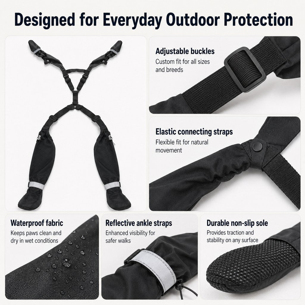 Paws in Awe 4-in-1 Connected Dog Boots for Rainy Walks - Water-Resistant Paw & Leg Protection for Mud & Dirt image 8