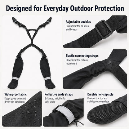 Paws in Awe 4-in-1 Connected Dog Boots for Rainy Walks - Water-Resistant Paw & Leg Protection for Mud & Dirt image 8
