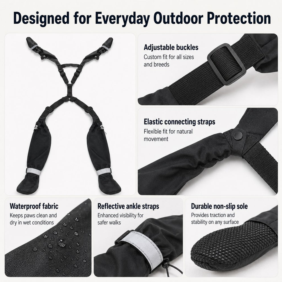 Paws in Awe 4-in-1 Connected Dog Boots for Rainy Walks - Water-Resistant Paw & Leg Protection for Mud & Dirt image 8
