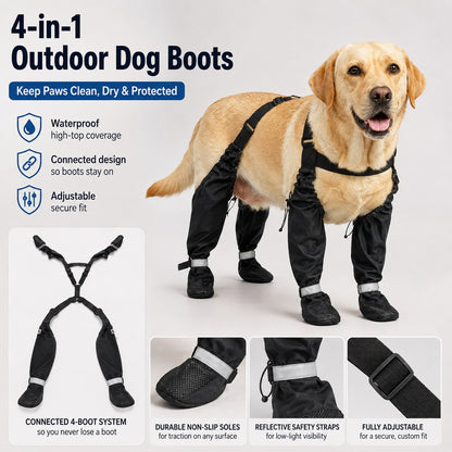 Paws in Awe 4-in-1 Connected Dog Boots for Rainy Walks - Water-Resistant Paw & Leg Protection for Mud & Dirt image 3