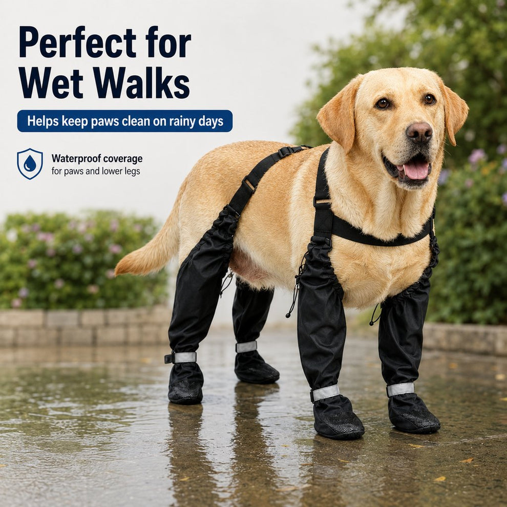 Paws in Awe 4-in-1 Connected Dog Boots for Rainy Walks - Water-Resistant Paw & Leg Protection for Mud & Dirt image 2