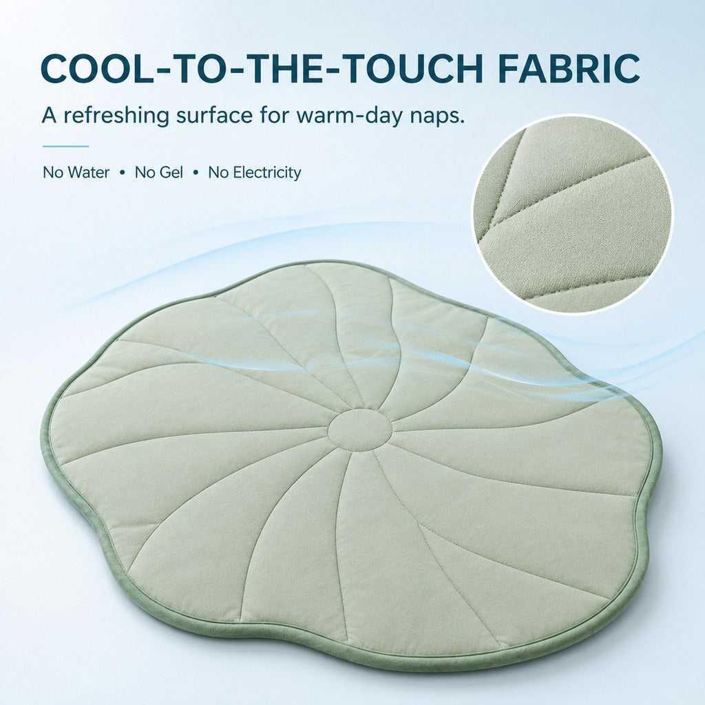 Cool-touch fabric detail on lotus leaf pet mat