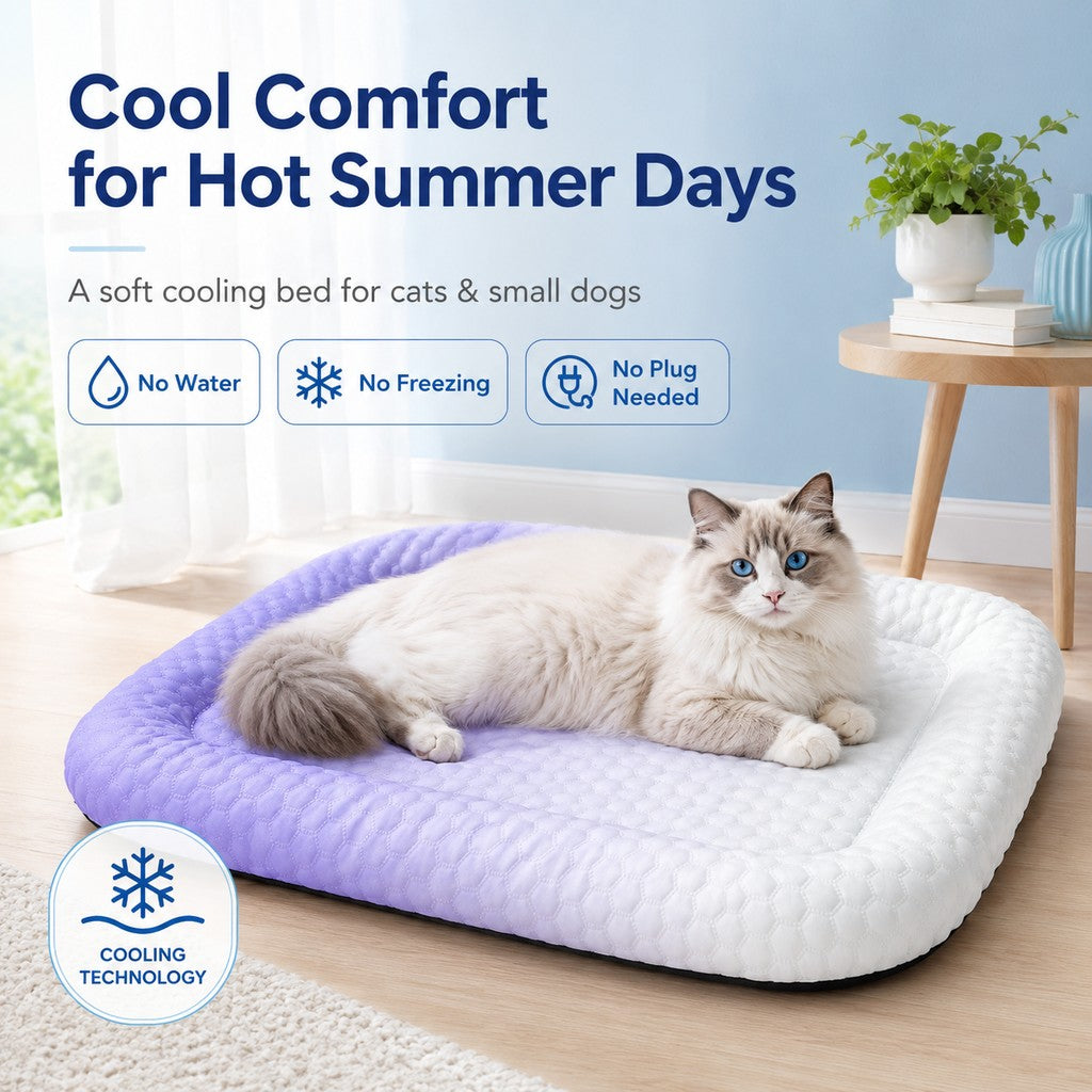 Paws in Awe Cool-Touch Gradient Pet Cooling Bed for Summer Naps - Breathable Bolster Rest Mat for Cats & Small Dogs image 9