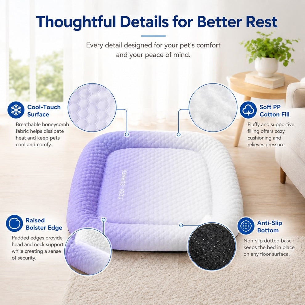 Paws in Awe Cool-Touch Gradient Pet Cooling Bed for Summer Naps - Breathable Bolster Rest Mat for Cats & Small Dogs image 8