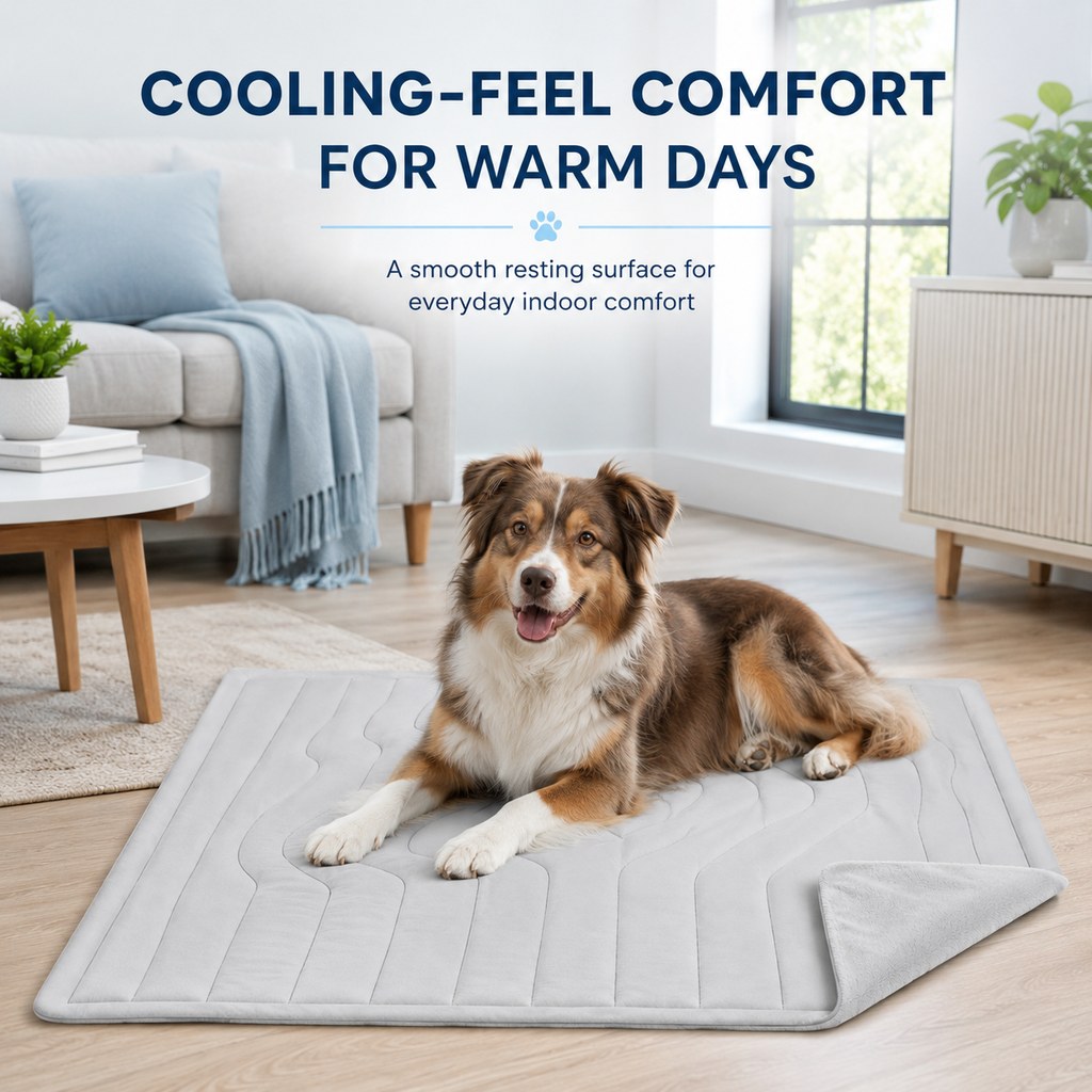 Cooling-feel pet mat surface for warm indoor days