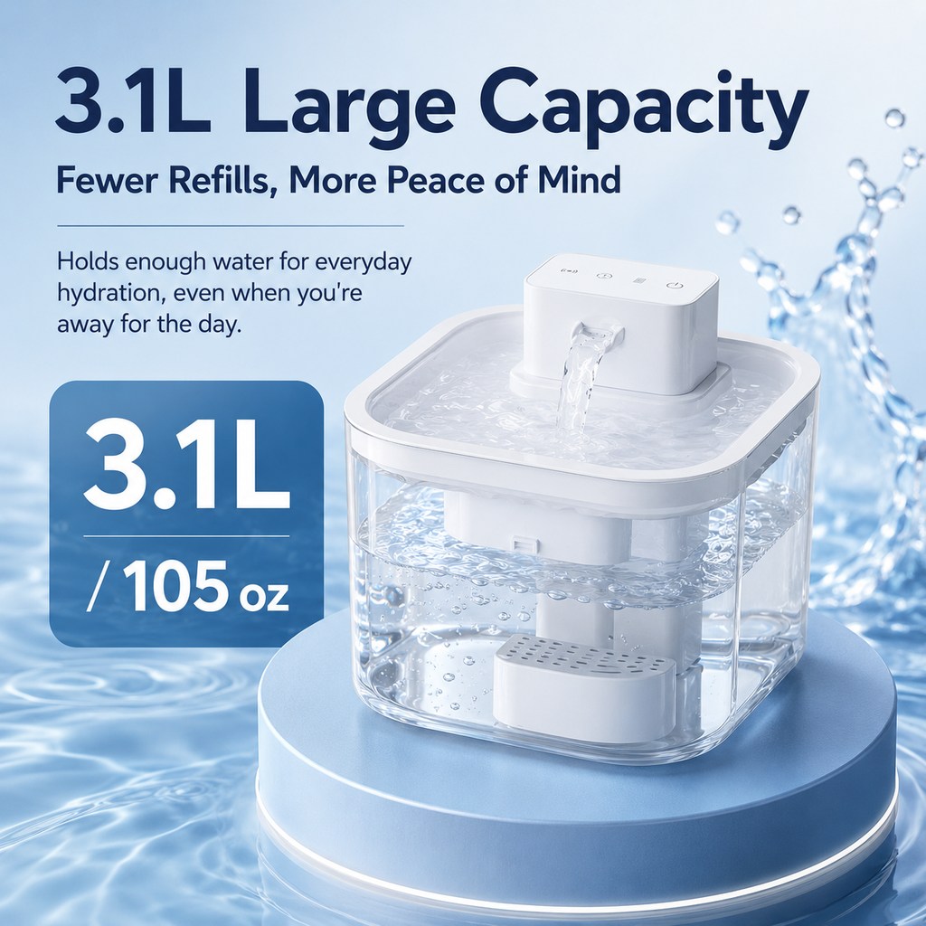 Paws in Awe Cordless Motion Sensor Cat Water Fountain for Any Room - 3.1L Fresh Water Without Cords image 3