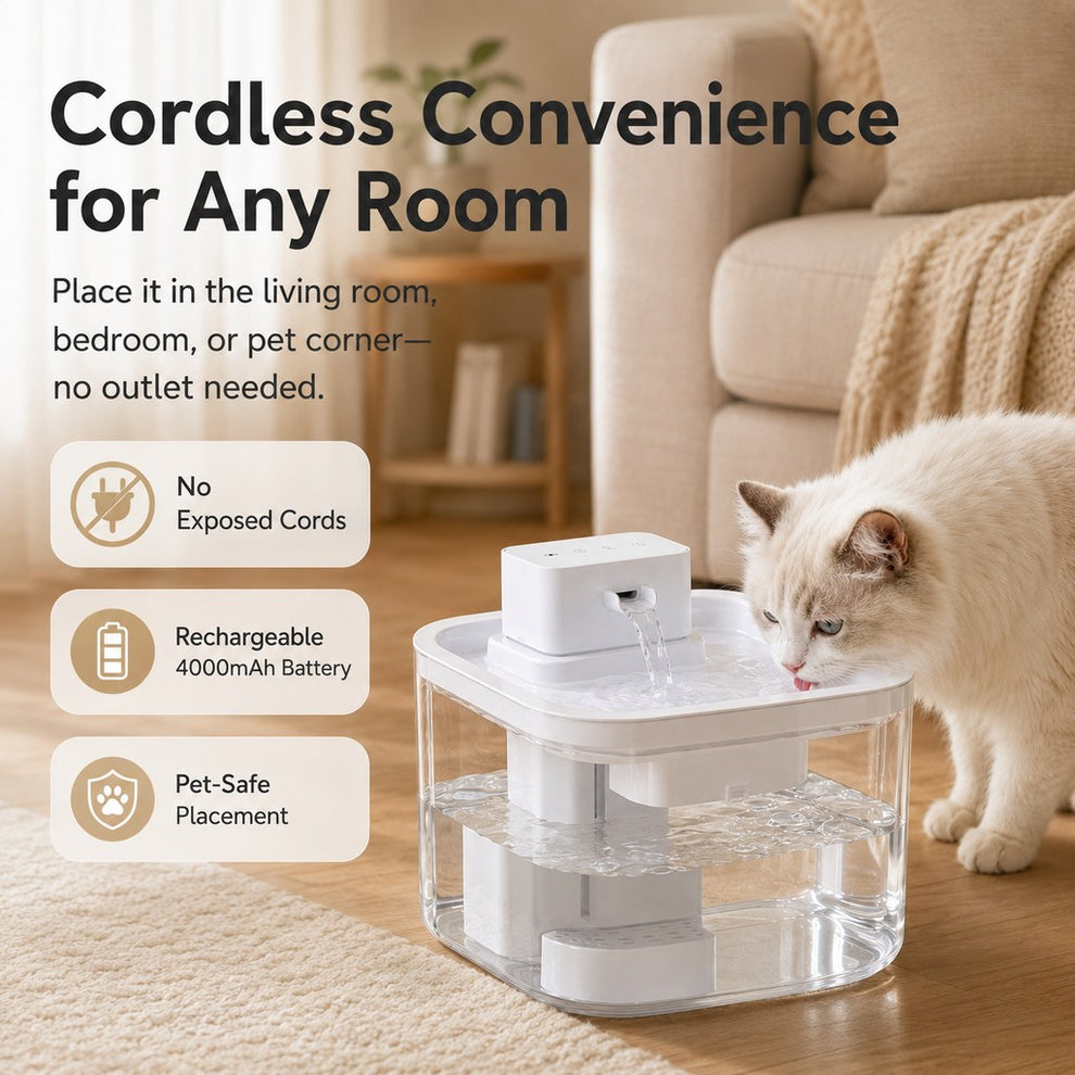 Paws in Awe Cordless Motion Sensor Cat Water Fountain for Any Room - 3.1L Fresh Water Without Cords image 10