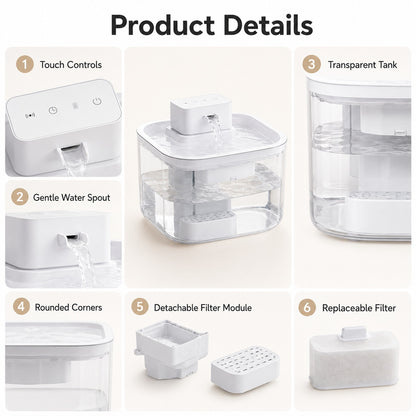 Paws in Awe Cordless Motion Sensor Cat Water Fountain for Any Room - 3.1L Fresh Water Without Cords image 8