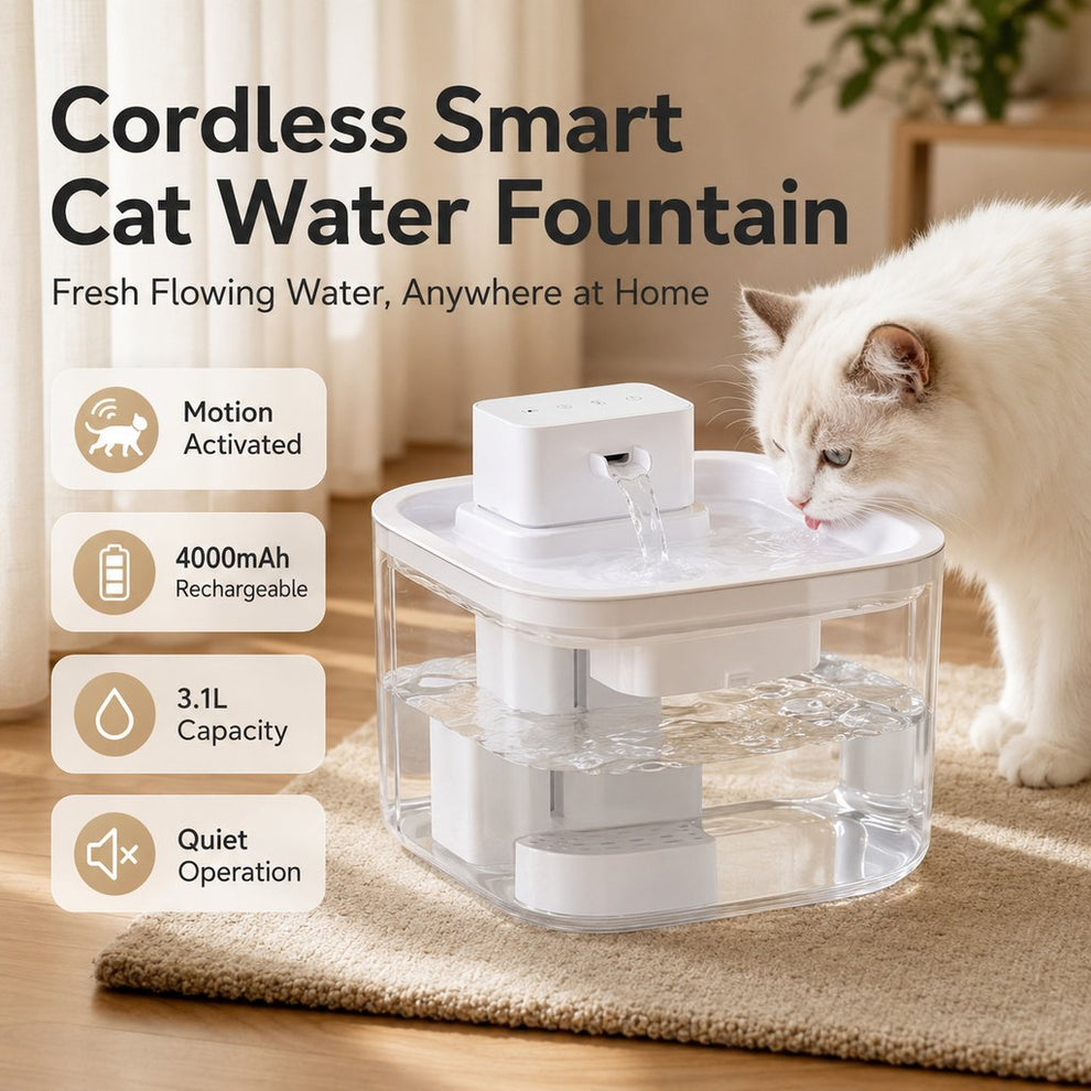 Paws in Awe Cordless Motion Sensor Cat Water Fountain for Any Room - 3.1L Fresh Water Without Cords image 7