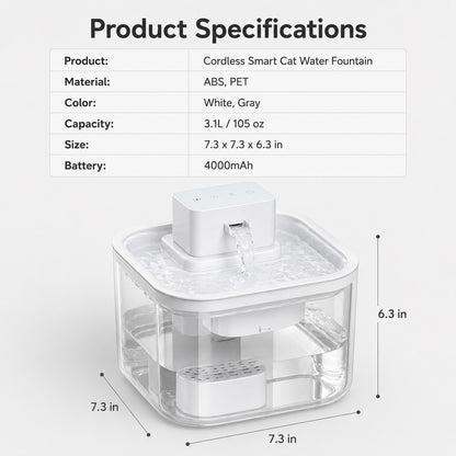Paws in Awe Cordless Motion Sensor Cat Water Fountain for Any Room - 3.1L Fresh Water Without Cords image 12