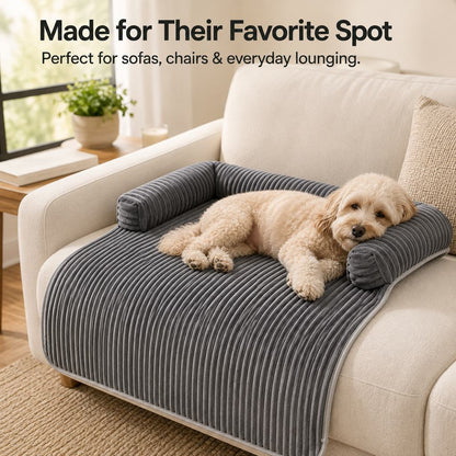 Dark gray corduroy pet couch cover for dogs and cats