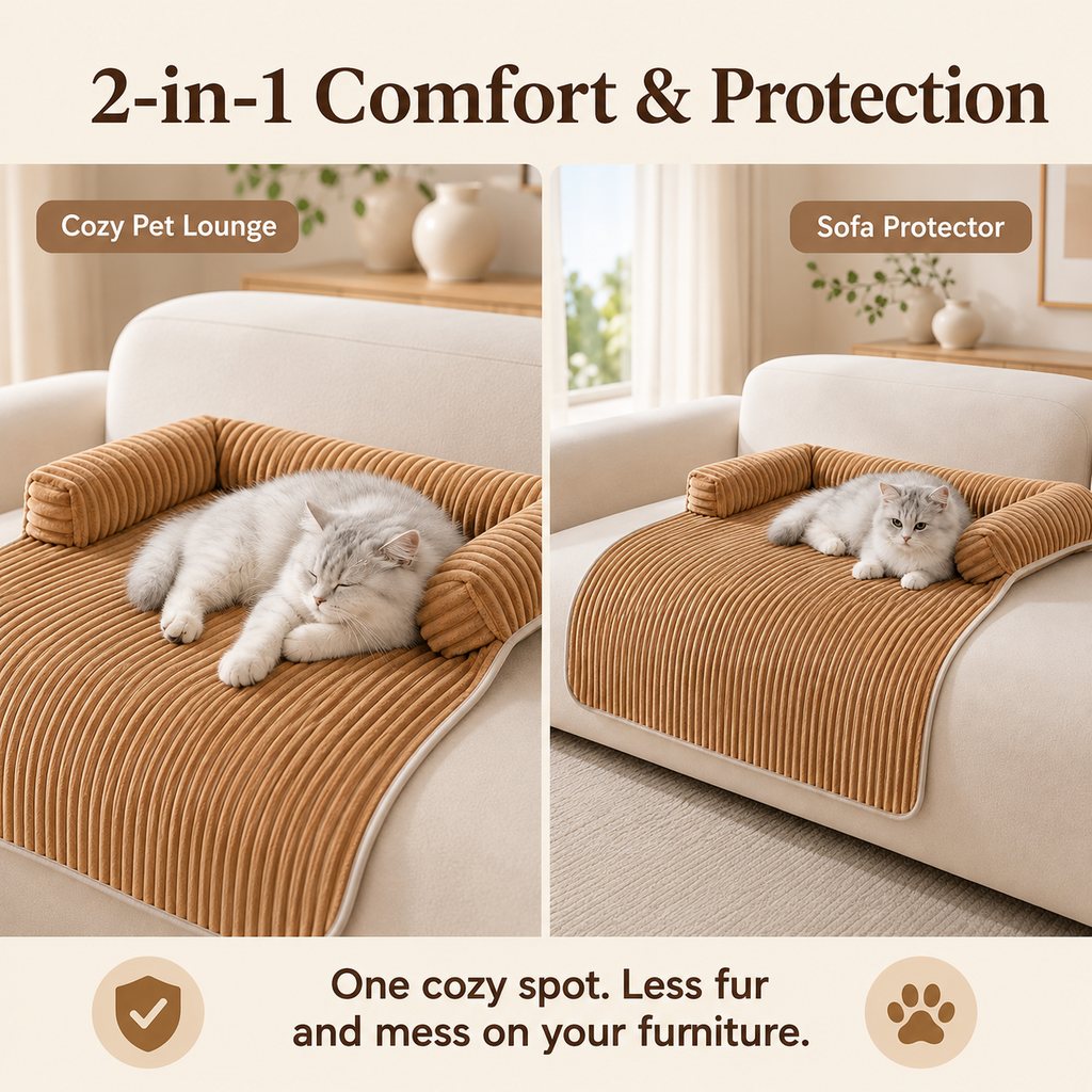 Two-in-one pet lounge and sofa protector corduroy couch cover