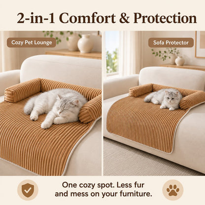 Two-in-one pet lounge and sofa protector corduroy couch cover