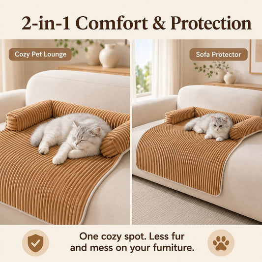 Two-in-one pet lounge and sofa protector corduroy couch cover