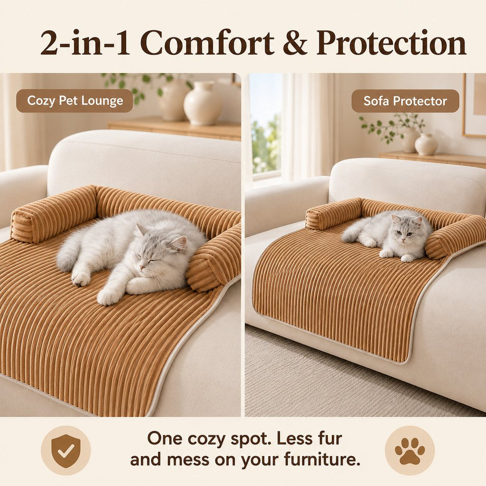 Two-in-one pet lounge and sofa protector corduroy couch cover