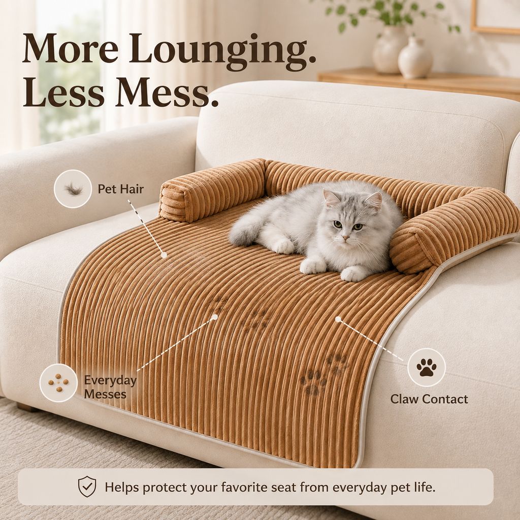 Corduroy pet sofa protector helps reduce pet hair and everyday messes