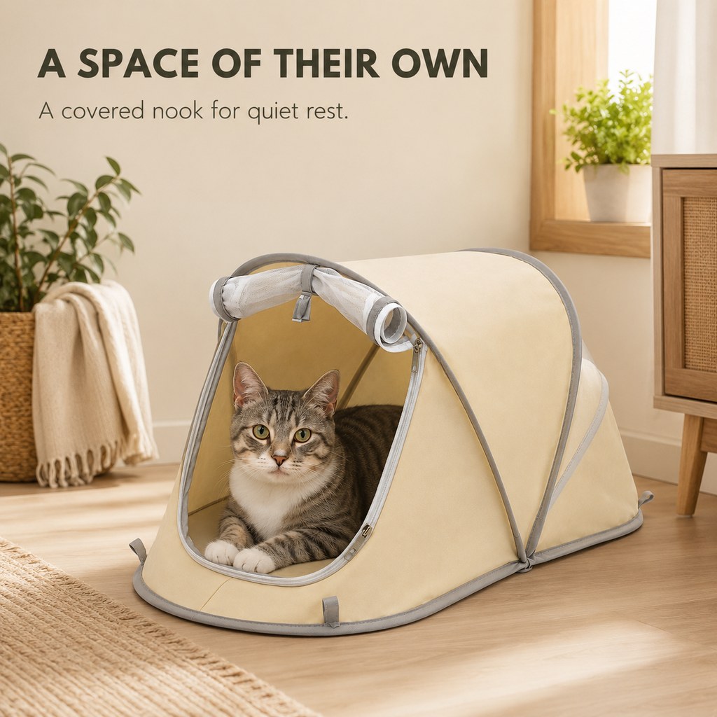 Covered resting space pet tent for quiet rest