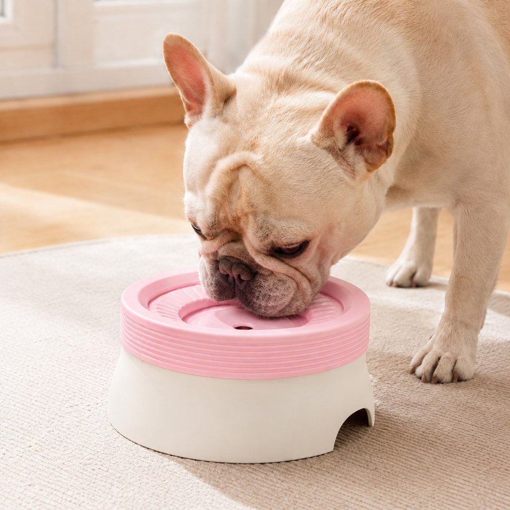 Covered water surface pet bowl helps block hair and dust
