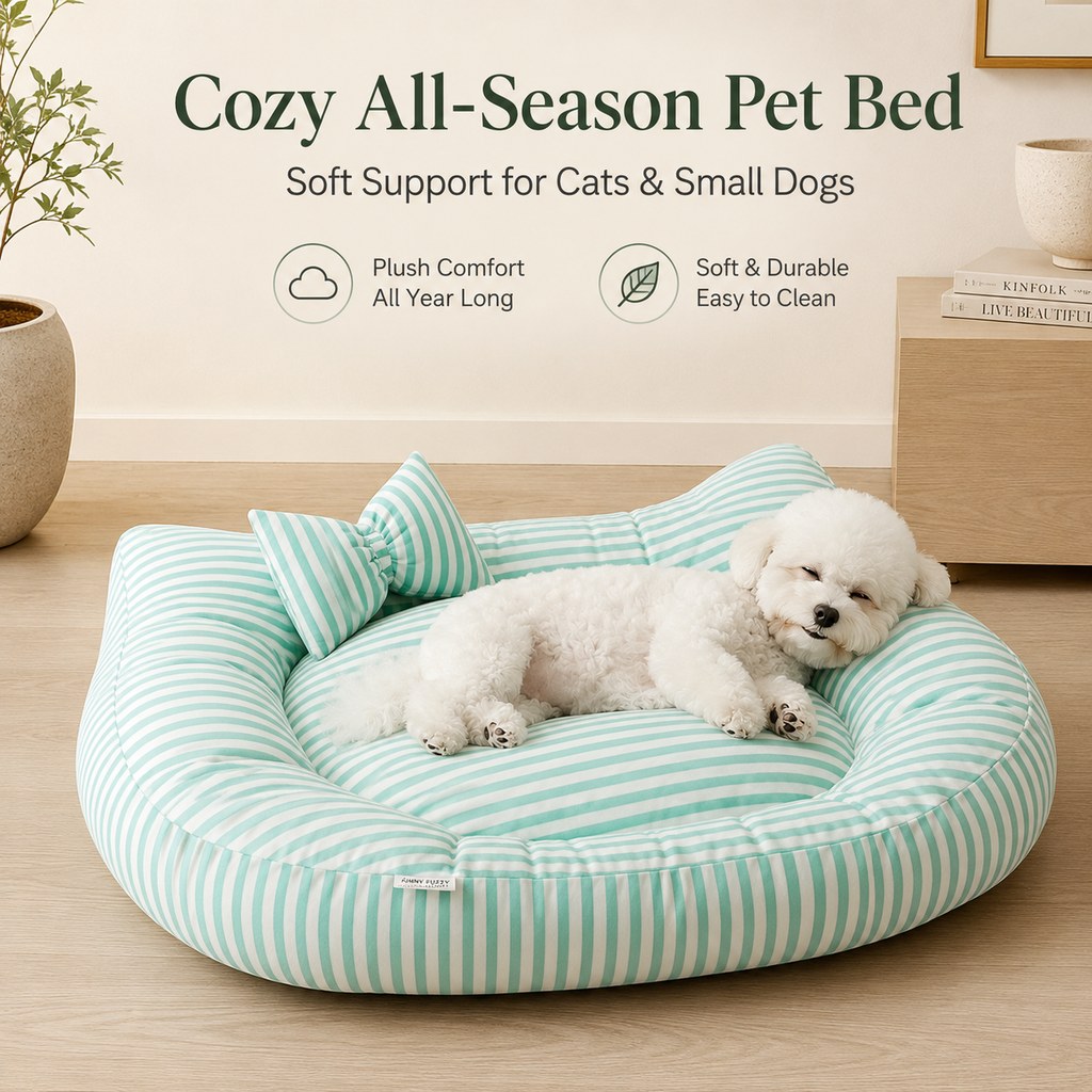 Paws in Awe All-Season Bolster Pet Bed with Pillow for Cats & Small Dogs - Soft Raised-Edge Support for Indoor Naps image 2