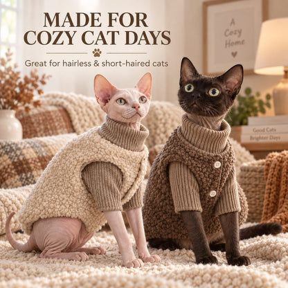 Cozy sweater and vest layers for hairless and short-haired cats