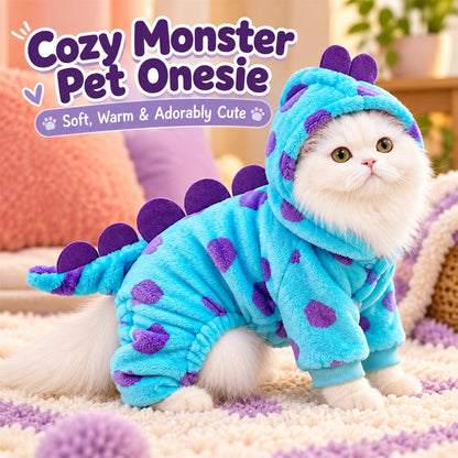 Cozy turquoise monster pet onesie for a cat