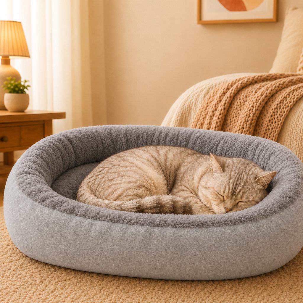 Paws in Awe Cozy Oval Bolster Pet Bed for Cats & Dogs, Fleece or All-Season Indoor Bed for Cold Floors image 11