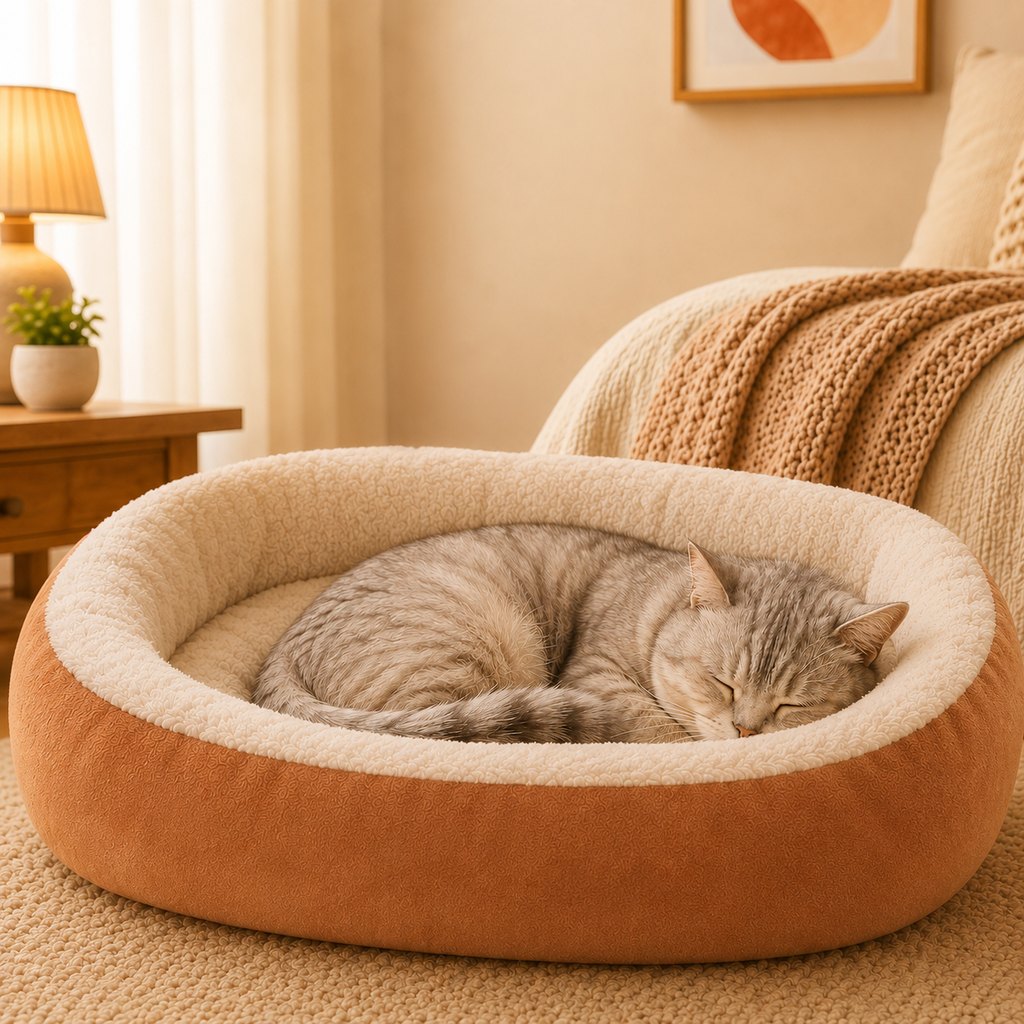 Paws in Awe Cozy Oval Bolster Pet Bed for Cats & Dogs, Fleece or All-Season Indoor Bed for Cold Floors image 10