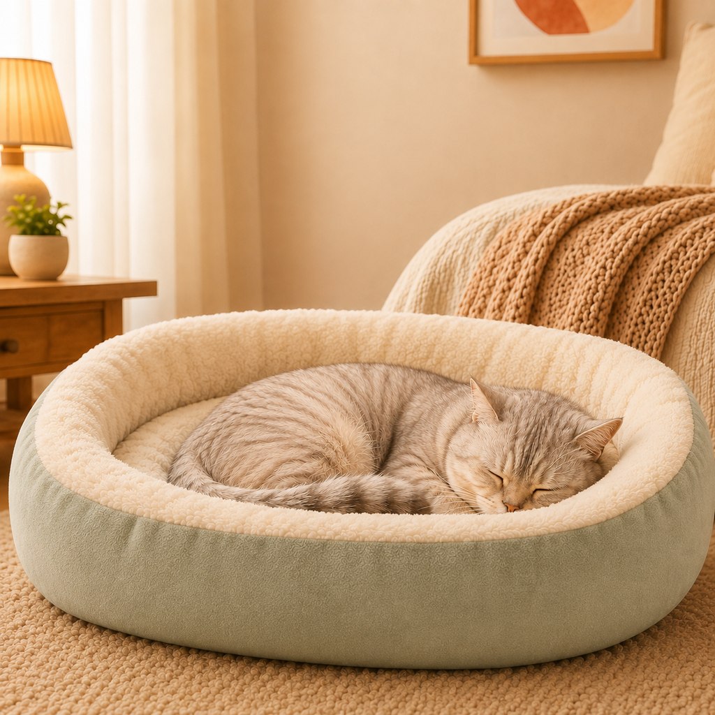 Paws in Awe Cozy Oval Bolster Pet Bed for Cats & Dogs, Fleece or All-Season Indoor Bed for Cold Floors image 9