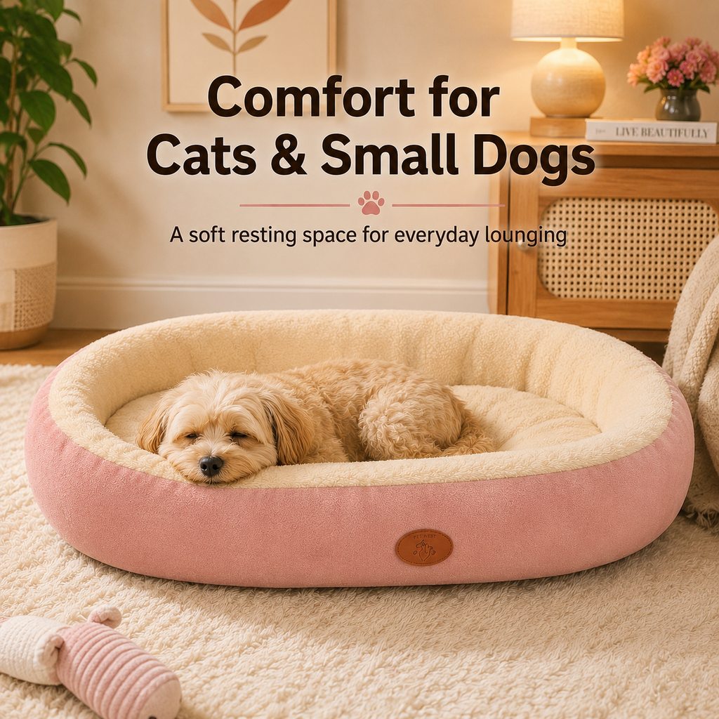 Paws in Awe Cozy Oval Bolster Pet Bed for Cats & Dogs, Fleece or All-Season Indoor Bed for Cold Floors image 2