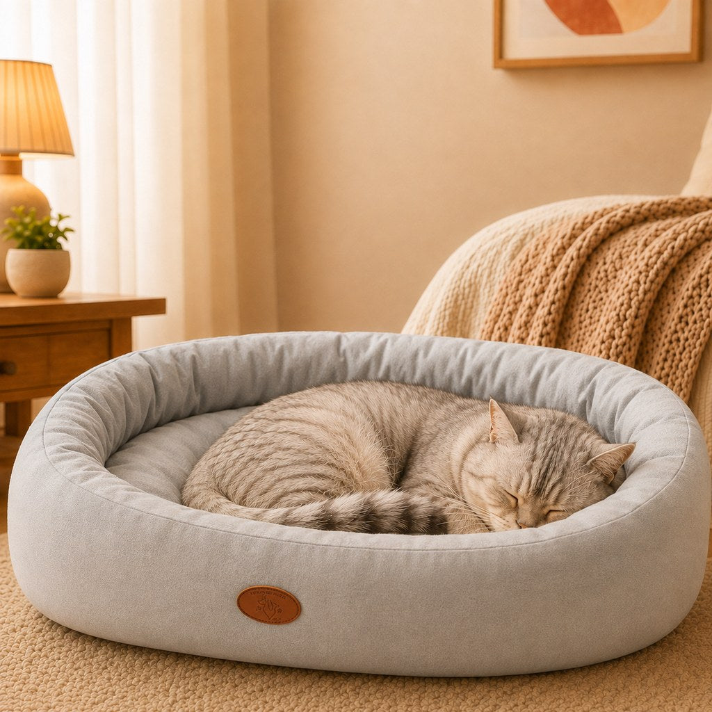 Paws in Awe Cozy Oval Bolster Pet Bed for Cats & Dogs, Fleece or All-Season Indoor Bed for Cold Floors image 15