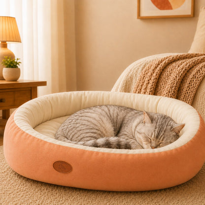 Paws in Awe Cozy Oval Bolster Pet Bed for Cats & Dogs, Fleece or All-Season Indoor Bed for Cold Floors image 1