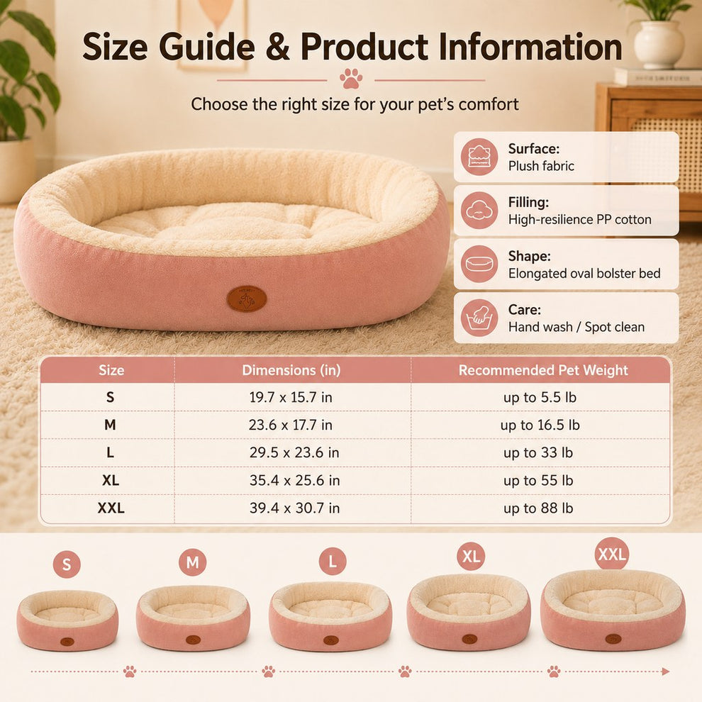 Paws in Awe Cozy Oval Bolster Pet Bed for Cats & Dogs, Fleece or All-Season Indoor Bed for Cold Floors image 5