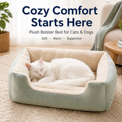 Paws in Awe Cozy Plush Bolster Pet Bed for Cats & Dogs - Warm Raised-Side Bed with Easy Step-In Entry image 2