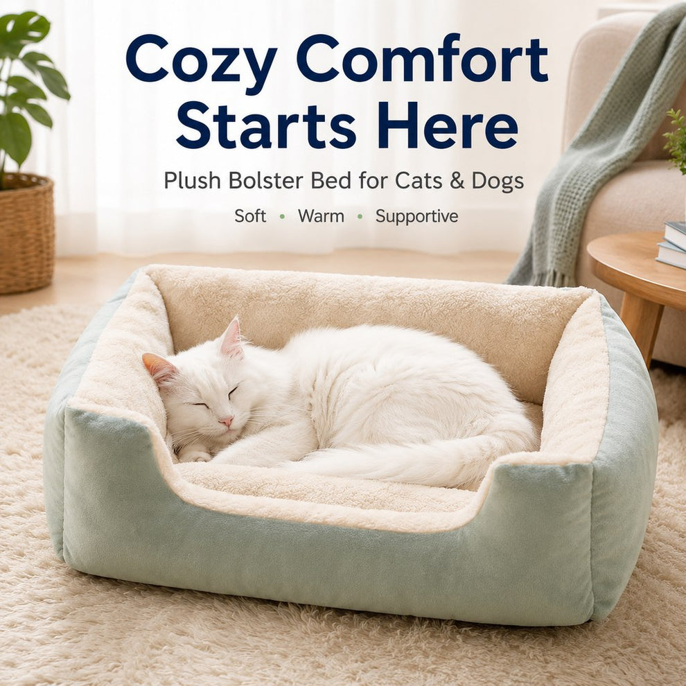Paws in Awe Cozy Plush Bolster Pet Bed for Cats & Dogs - Warm Raised-Side Bed with Easy Step-In Entry image 2