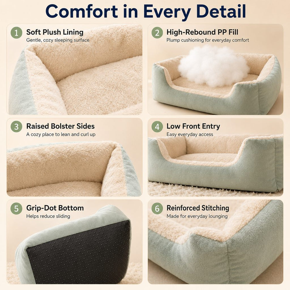 Paws in Awe Cozy Plush Bolster Pet Bed for Cats & Dogs - Warm Raised-Side Bed with Easy Step-In Entry image 3