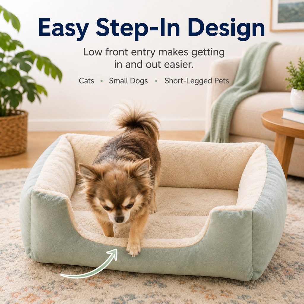 Paws in Awe Cozy Plush Bolster Pet Bed for Cats & Dogs - Warm Raised-Side Bed with Easy Step-In Entry image 4