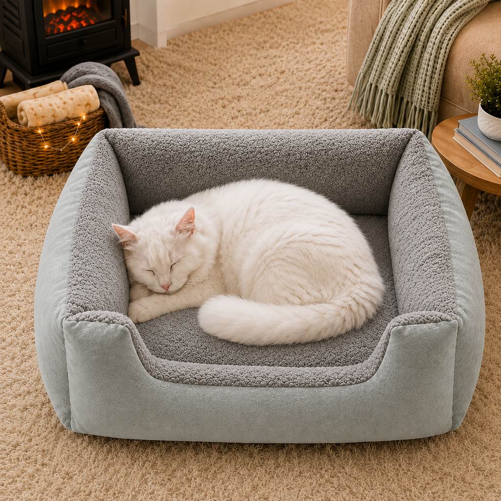 Paws in Awe Cozy Plush Bolster Pet Bed for Cats & Dogs - Warm Raised-Side Bed with Easy Step-In Entry image 13