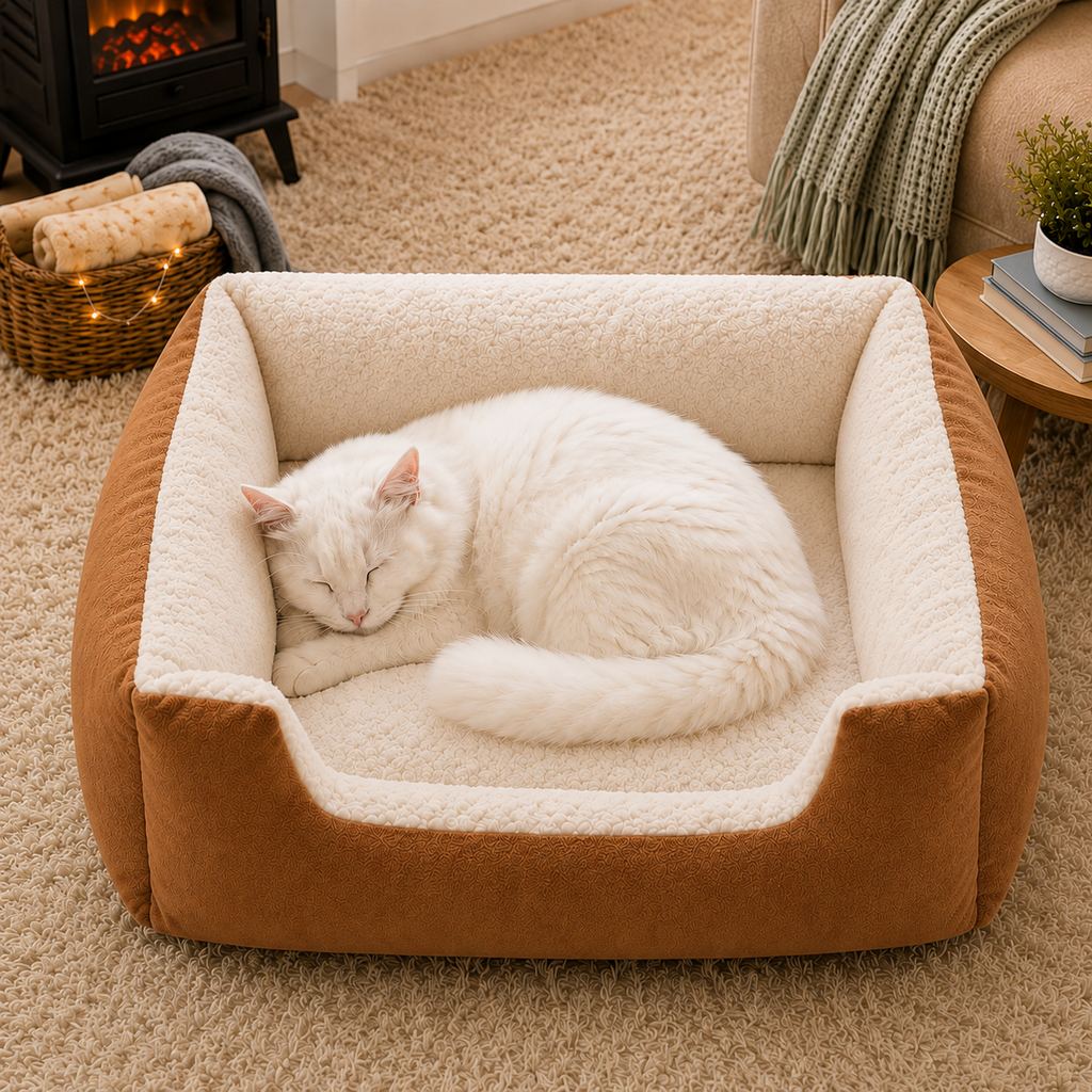 Paws in Awe Cozy Plush Bolster Pet Bed for Cats & Dogs - Warm Raised-Side Bed with Easy Step-In Entry image 6