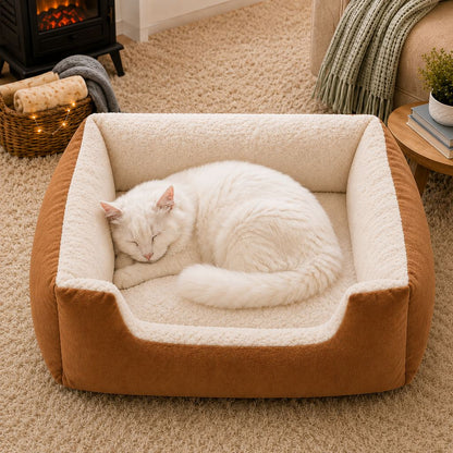 Paws in Awe Cozy Plush Bolster Pet Bed for Cats & Dogs - Warm Raised-Side Bed with Easy Step-In Entry image 6