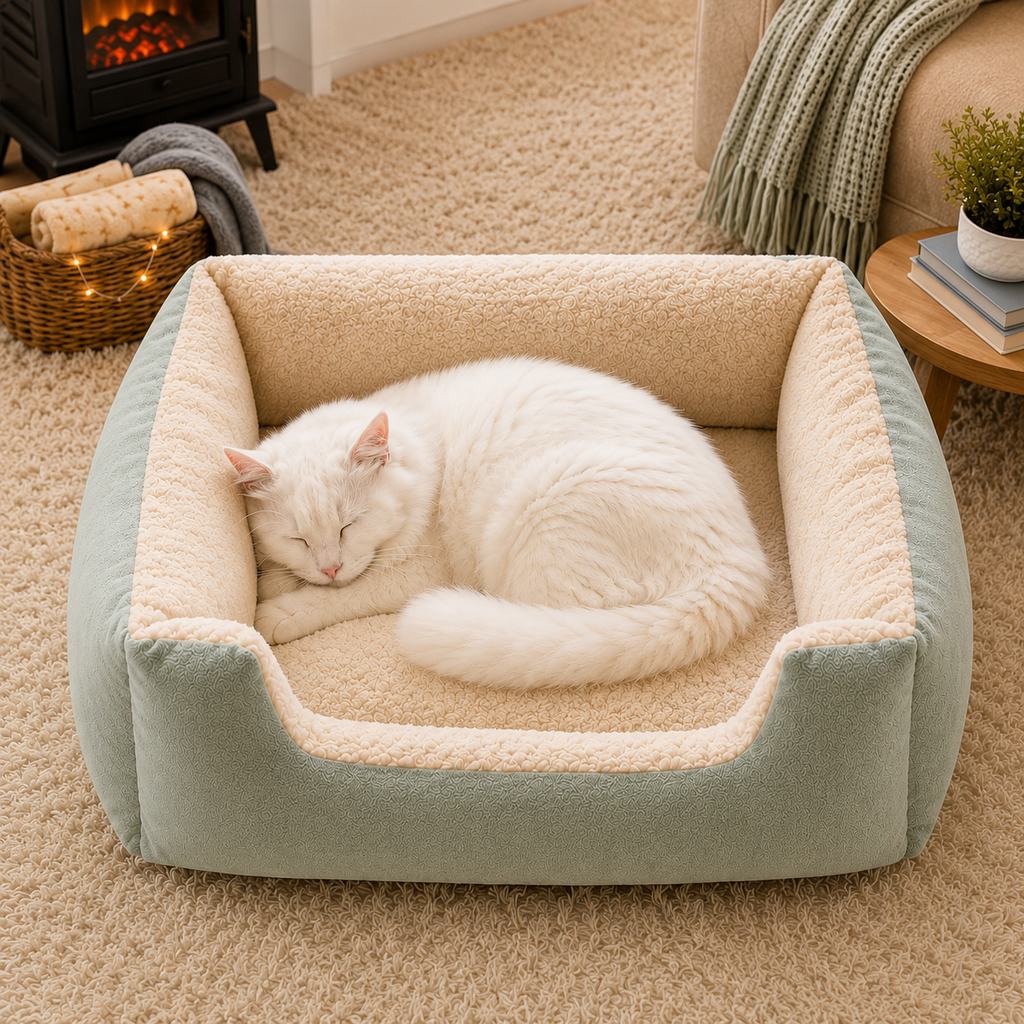 Paws in Awe Cozy Plush Bolster Pet Bed for Cats & Dogs - Warm Raised-Side Bed with Easy Step-In Entry image 7
